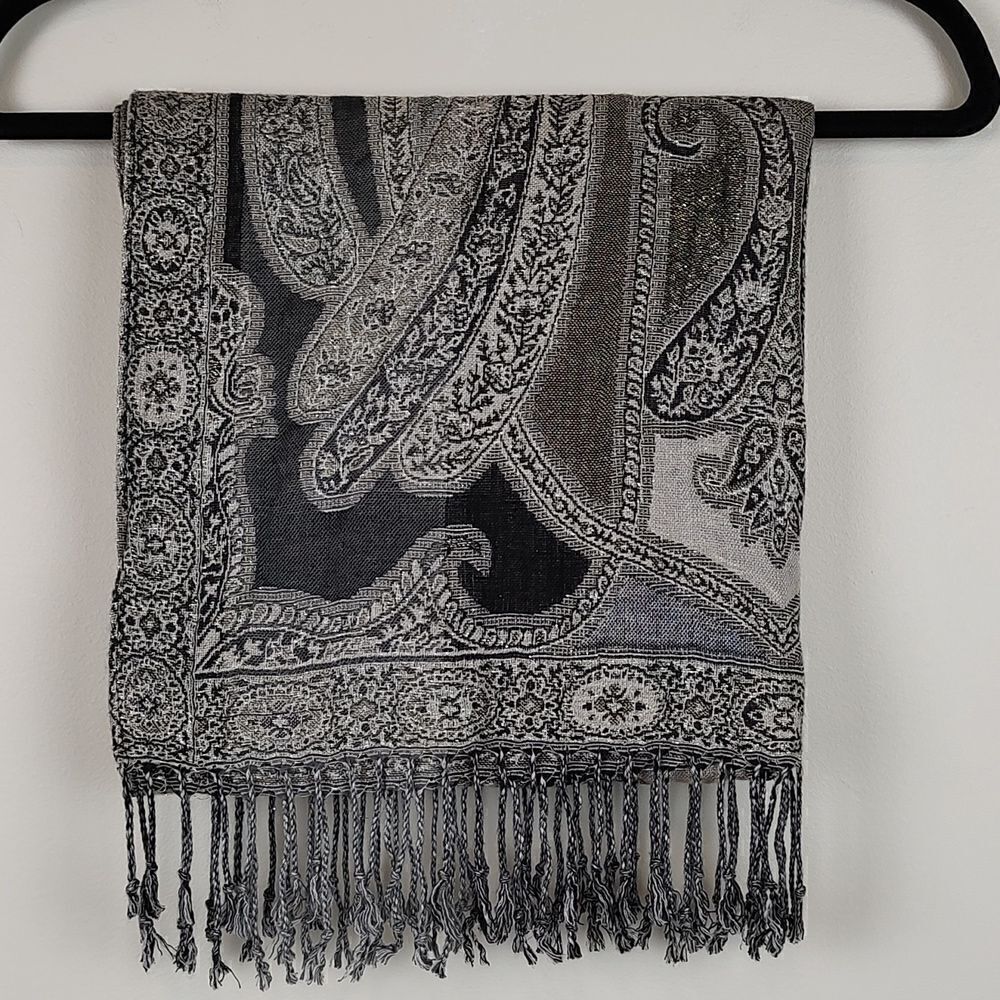 Collection Eighteen Metallic Floral Fringed Wrap Scarf